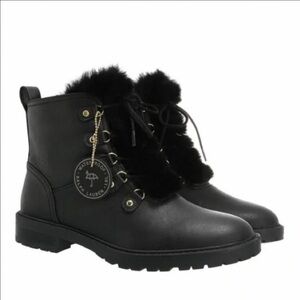 Lauren Ralph Lauren Black Elliot Waterproof Leather Lace Up Boots Size 6.5